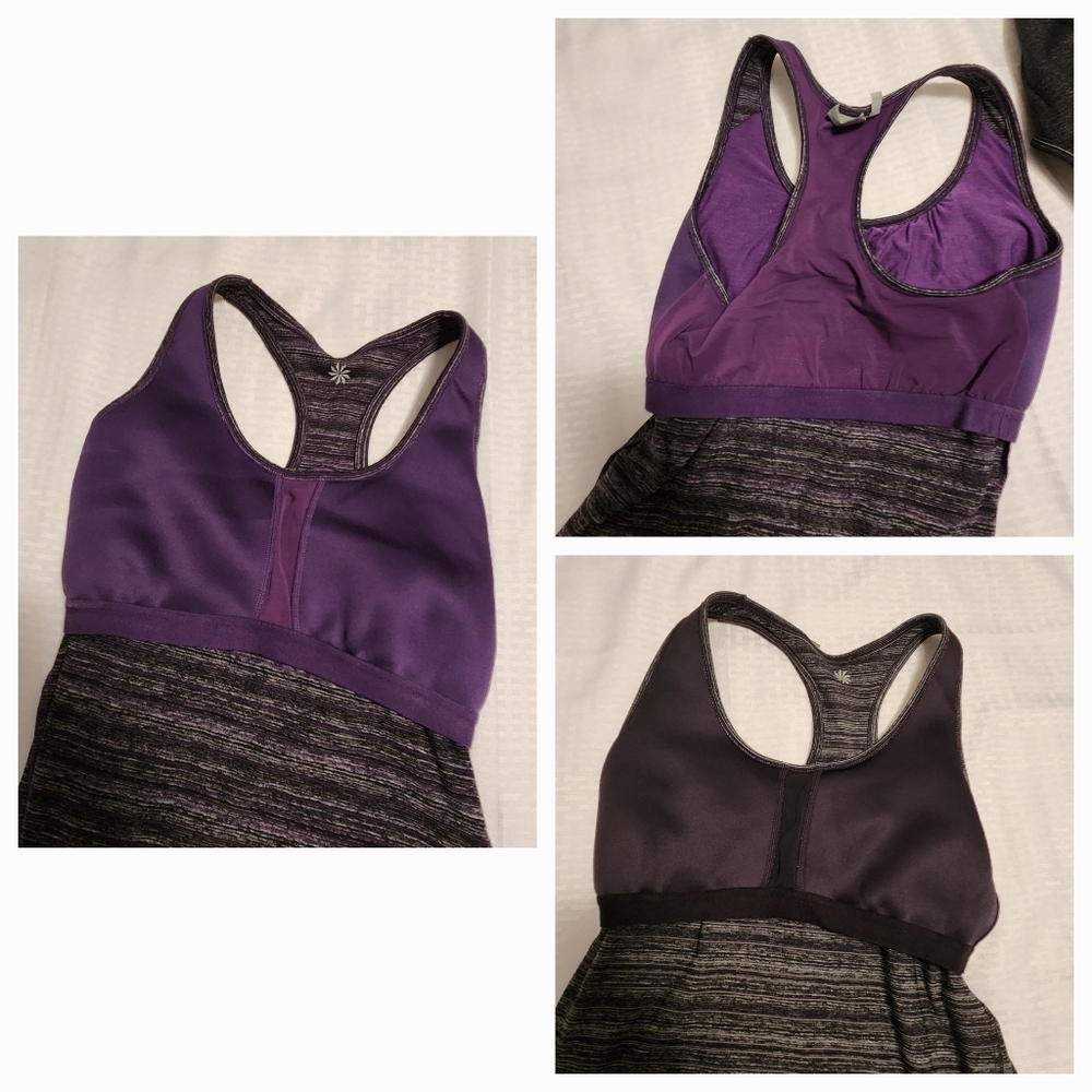 Two Athleta Royal Pigeon Layered Cinch Side Yoga Racer Back Tank Tops sz M - Picture 7 of 12